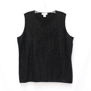 Calvin Klein Black Sequinned Sleeveless Sweater Pullover 2X vest knit top NYE